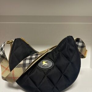 Burberry Black Quilted Crossbody Bag with Vintage Check Strap